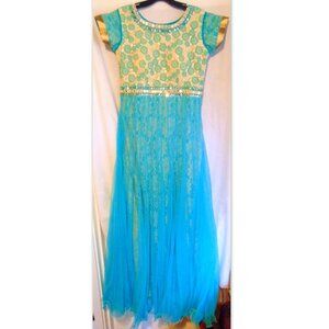 Vintage Embroidered India Dress S Boho Mirror Panel Sheer Whimsigoth Maxi Gown